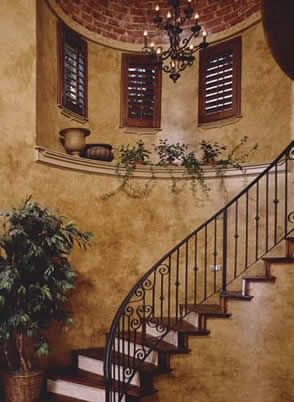 stained wood shutters in hall